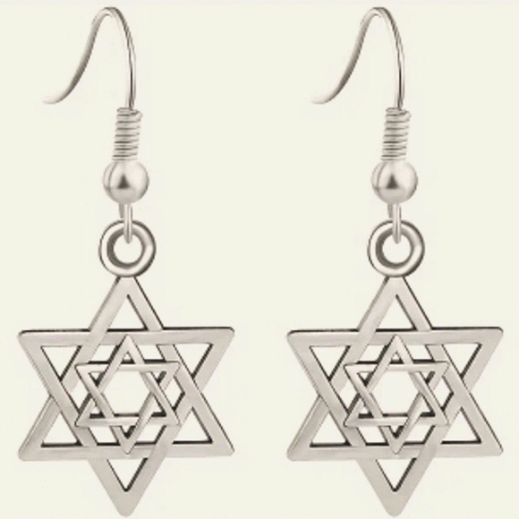 Star of David Dangle Earrings  Gold over Stainless Steel Double Hexagram NEW - Picture 1 of 8